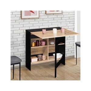 ID Market Table console pliable EDI 2-6 personnes avec rangements bois noir plateau façon hêtre 150 x 80 cm - Publicité