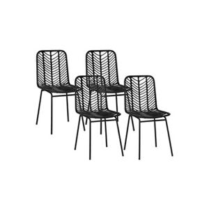 HOMCOM Lot de 4 chaises de salon style colonial piètement acier résine tressée aspect rotin noir - Publicité