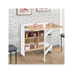 ID Market Table console pliable EDI 2-6 personnes avec rangements bois blanc plateau façon hêtre 150 x 80 cm - Publicité