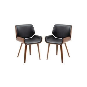 HOMCOM Lot de 2 chaises design vintage piètement châssis bois peuplier aspect noyer revêtement mixte synthétique tissu noir - Publicité