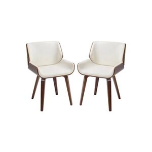 HOMCOM Lot de 2 chaises design vintage piètement châssis bois peuplier aspect noyer revêtement mixte synthétique tissu crème - Publicité