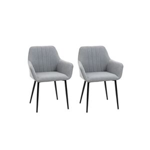 HOMCOM Chaises de visiteur design scandinave - lot de 2 chaises - pieds effilés métal noir - assise dossier accoudoirs ergonomiques lin gris - Publicité