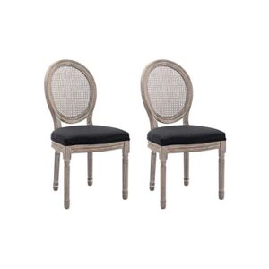 Vente-Unique.com Lot de 2 chaises - Cannage, tissu et bois d'hévéa - Noir - ANTOINETTE - Publicité