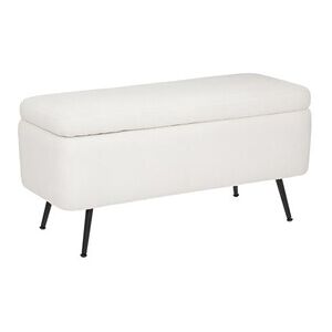 ATMOSPHERA Banc Coffre tissu blanc à bouclettes et pieds en métal 100 x 40 cm - Publicité