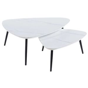 Pegane Table basse gigogne en céramique blanche, pieds en métal noir - Longueur 150 x profondeur 80 x hauteur 35 cm - - - Publicité