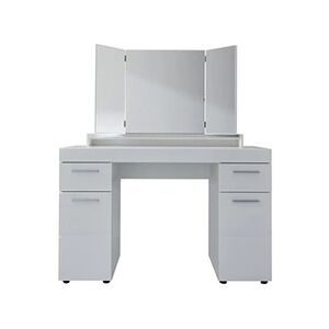 Pegane Coiffeuse, meuble de bureau avec miroir coloris blanc mat, blanc brillant - Longueur 120 x hauteur 141 x profondeur 41 cm - - - Publicité