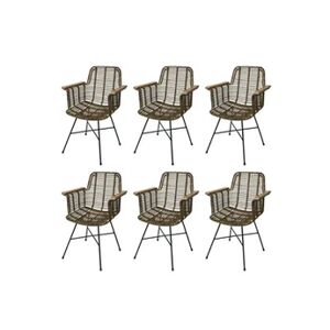 Mendler Lot de 6 chaises de salle à manger HWC-M29 Kubu rotin bois métal - Publicité