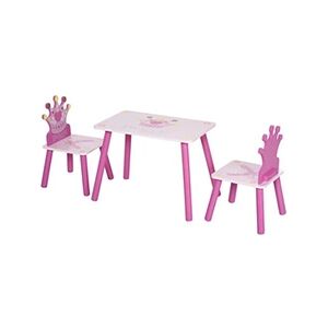 HOMCOM Ensemble table et chaises enfant design princesse motif couronne bois pin MDF rose - Publicité