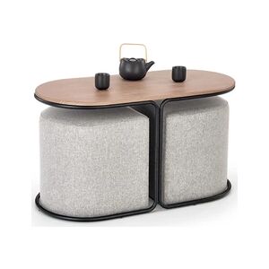 MSO Ensemble table basse et deux poufs en tissu gris URSO - Publicité