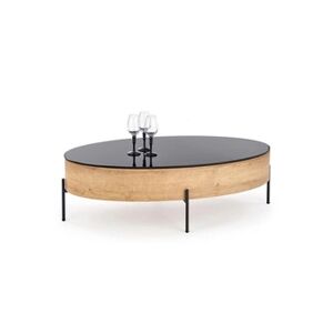 MSO Table basse ovale avec plateau pivotant 120x60cm aspect chêne doré et verre noir Elios - Publicité