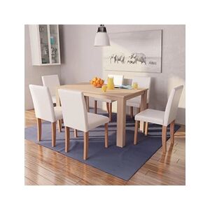 VIDAXL Table et chaises 7 pcs Cuir synthétique Chêne Couleur crème - Publicité