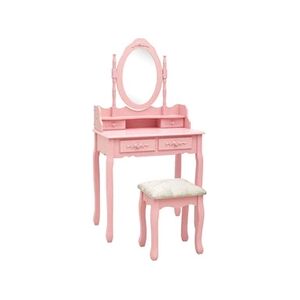 VIDAXL Ensemble de coiffeuse avec tabouret Rose 75x69x140 cm Paulownia - Publicité