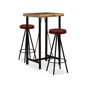 VIDAXL Ensemble de bar 3 pcs Bois massif recyclé et cuir véritable - Publicité