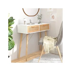 VIDAXL Table console Blanc 80x30x75 cm Bois massif pin /rotin naturel - Publicité