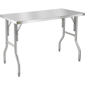 Table de Travail Cuisine Pliante Acier Inoxydable 1 étage Table de Travail Commercial 1220x610mm Table de Travail Haute Professionnel Charge 300 KG Quatre Pieds Réglables, Préparation d'Aliments