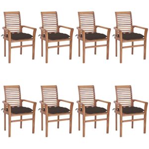 Vidaxl Chaises À Dîner 8 Pcs Avec Coussins Taupe Bois De Teck Solide - Publicité