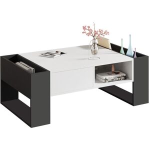 Table Basse Salon, Roygbiv Table Basse Bois Avec Tiroir, Rangement Ouvert Et Deux Compartiments Latéraux. Table Basse Industrielle Couleur Blanc Et Noir 106 X 60 X 40 Cm - Publicité