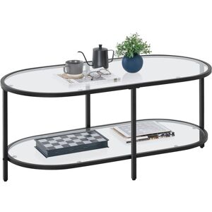 Yaheetech Table Basse Salon En Verre Trempé, 2 Niveaux, Cadre En Métal, Ovale, Bout De Canapé Moderne, Pour Salon Chambre Bureau Balcon, 106 X 50 X 44 Cm - Publicité