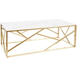 Table Basse Rectangle Design Avec Plateau Effet Marbre En Verre Et Inox - Blanc Et Doré - L 120 X P 60 X H 40 Cm - Publicité