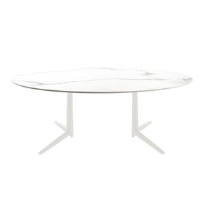 Kartell Table Multiplo Xl Avec Plateau Oval (Blanc - Aluminium Moulé Et Plateau En Céramique Finition Marbre) - Publicité