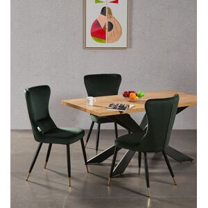 Ensemble Table À Manger Chêne 4 À 6 Personnes + 4 Chaises En Velours Vert Émeraude - Style Contemporain - Publicité