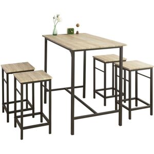 Sobuy Ogt11-N Set De 1 Table + 4 Tabourets Ensemble Table De Bar Bistrot + 4 Tabourets Avec Repose-Pieds Table Mange-Debout Table Haute Cuisine - Publicité