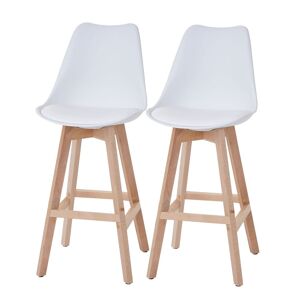 Mendler 2x Tabouret De Bar Malmö T501, Design Rétro Blanc, Siège Similicuir Blanc, Pieds Clairs - Publicité