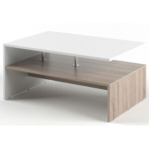 Table Basse Rectangulaire Design Scandinave Isidor - L. 90 X H. 60 Cm - Couleur Bois Et Blanc - Publicité