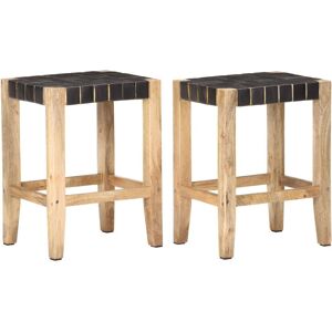 Vidaxl Tabourets De Bar 2 Pcs Noir Cuir Véritable Manguier 46x36x60 Cm - Publicité