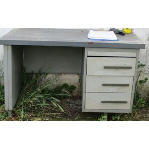 Bureau Métallique Ancien - 3 Tiroirs - H68 Cm L110 Cm 55 Profondeur - Publicité