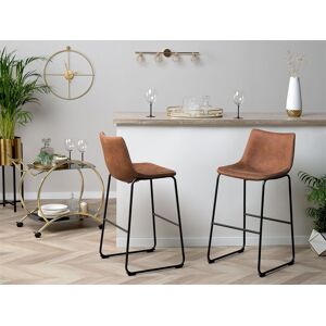 Beliani Set of 2 Fabric Bar Stools Brown FRANKS - Publicité