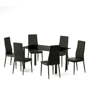 Belair Table A Manger De 4 A 6 Personnes Style Contemporain 6 Chaises En Simili Noir Mat - L 140 X L 80 Cm - Publicité