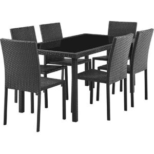 Ensemble Repas De Jardin - Table En Verre Trempé Et 8 Chaises En Résine Tressée Noir - Table 160x80x73 Cm - Chaise : 44x54x88 Cm - A - Publicité