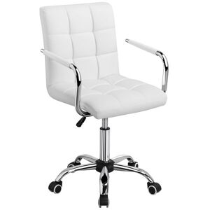 Yaheetech Chaise De Bureau En Similicuir Rembourrage Assise Hauteur Réglable Avec Roues Multidirectionnelles Accoudoirs Amovibles 60,5cm L X 55cm L X (88,5-103) Cm H Blanche - Publicité