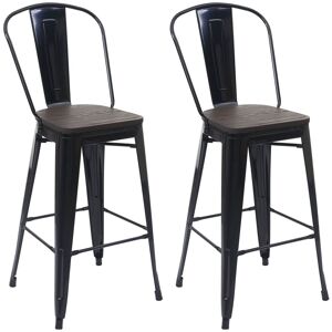 Lot De 2 Tabourets De Bar Chaises De Comptoir Avec Dossier Siège En Bois Design Industriel Métal Noir 04_0005196 - Publicité