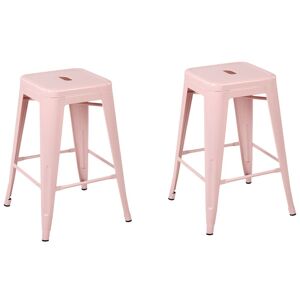 Beliani Set of 2 Bar Stools Pink Steel 60 cm Stackable Counter Height Industrial Material:Steel Size:42x60x42 - Publicité