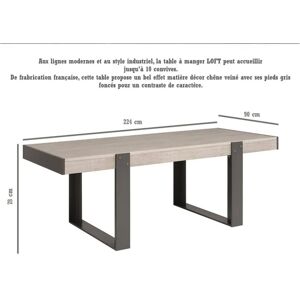 Table À Manger De 8 À 10 Personnes - Industriel - Décor Chêne Et Gris - Loft - L 224 X L 90 Cm - Publicité