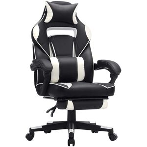 Fauteuil Gamer Chaise Gaming Siège De Bureau Réglable Avec Repose-Pieds Télescopique Ergonomique Mécanisme Basculent Appui-Tête Support Lombaire Charge 150 Kg Noir Et Blanc Helloshop26 12_0000398 - Publicité