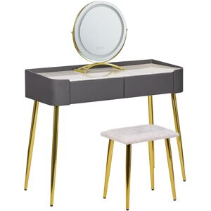 Coiffeuse Gris Et Doré Avec Miroir À Led Et Tabouret Surin - Publicité