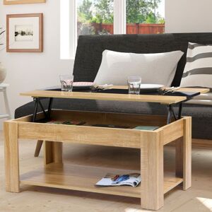 IDMarket Table Basse Contemporaine Tao Plateau Relevable Bois Noir Et Imitation Hetre - Publicité