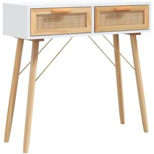 Vidaxl Table Console Blanc 80x30x75 Cm Bois Massif Pin /Rotin Naturel - Publicité