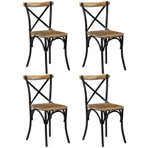 Chaises De Cuisine - Chaises À Dossier Croisé 4 Pcs Noir Bois De Manguier Massif - Publicité