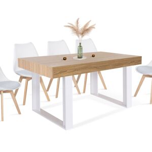 Table À Manger Phoenix 6 Personnes Bois Et Blanc 160 Cm - Publicité