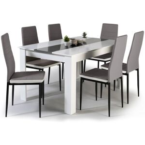 Ensemble Table À Manger Georgia 140 Cm Blanche Et Grise Et 6 Chaises Romane Grises Liseré Blanc - Publicité