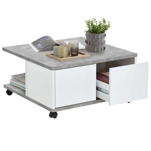 Maisonetstyles Table Basse Carrée 70 Cm Avec 2 Tiroirs Gris Béton Et Blanc - Publicité