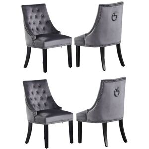 Windsor - Lot De 4 Chaises Capitonnées En Velours Gris Foncé - Style Classique & Design - Pieds En Bois - Salle À Manger, Salon Ou Coiffeuse - Publicité