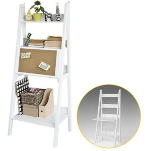 Sobuy® Frg115-W Bureau Table Étagère Murale Style Échelle De 3 Tablettes, 1 Plan De Travail Rabatable Et 1 Memo Board -Blanc - Publicité