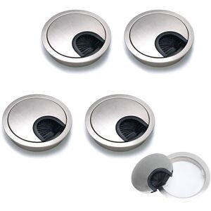 4pcs Organisateur De Câble De Bureau Encastré Rond En Métal Brossé Organisateur De Câble De Conception Pour Table De Bureau Argent 60 Mm - Publicité