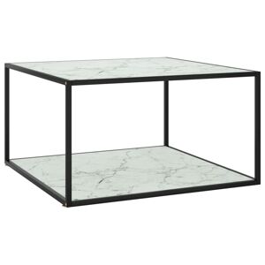 Vidaxl Table Basse Noir Avec Verre Marbre Blanc 90x90x50 Cm - Publicité