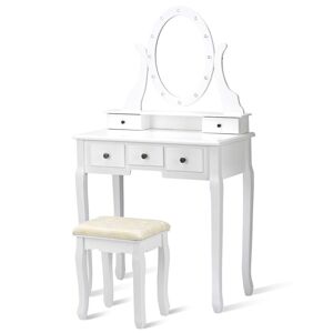Coiffeuse Table De Maquillage Avec Miroir Ovale Tabouret Confortable 80x40x142cm Mdf Blanc 20_0000484 - Publicité